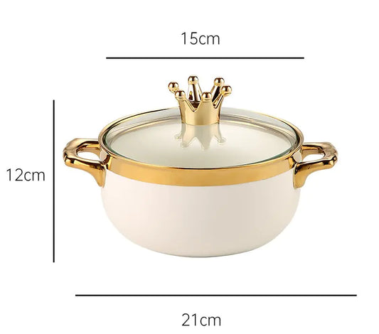 Ceramic Instant Noodle Bowl with Lid for Dorm Use