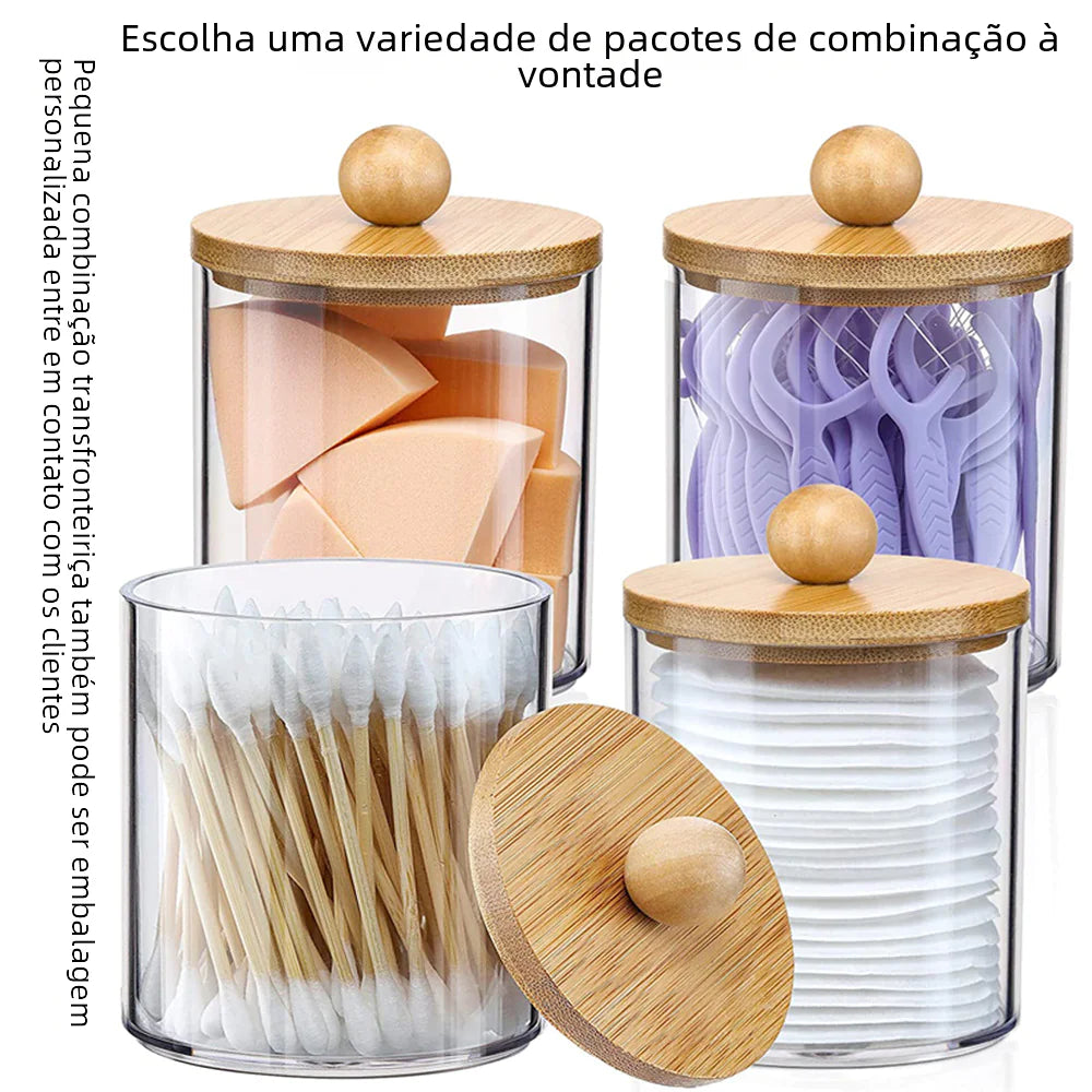 Acrylic Cotton Swab Storage Box - Portable Round Container