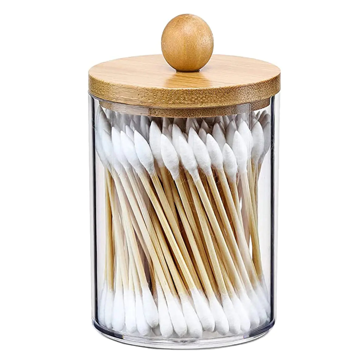 Acrylic Cotton Swab Storage Box - Portable Round Container