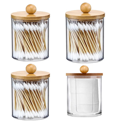 Acrylic Cotton Swab Storage Box - Portable Round Container