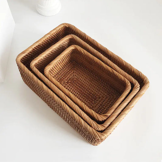Handwoven Rattan Storage Basket for Snacks and Essentials