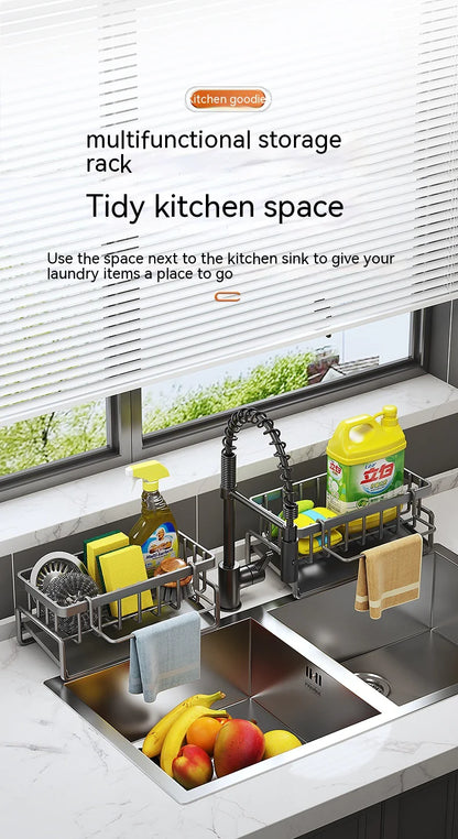 Multifunctional Kitchen Sink Organizer with Draining Rack