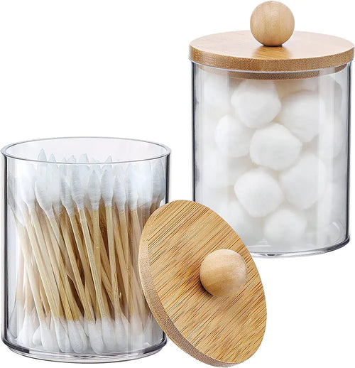 Acrylic Cotton Swab Storage Box - Portable Round Container