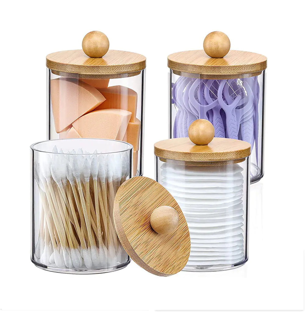 Acrylic Cotton Swab Storage Box - Portable Round Container
