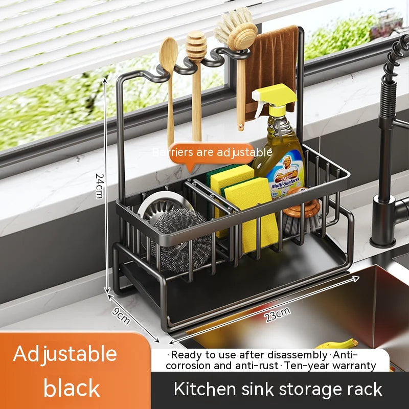 Multifunctional Kitchen Sink Organizer with Draining Rack