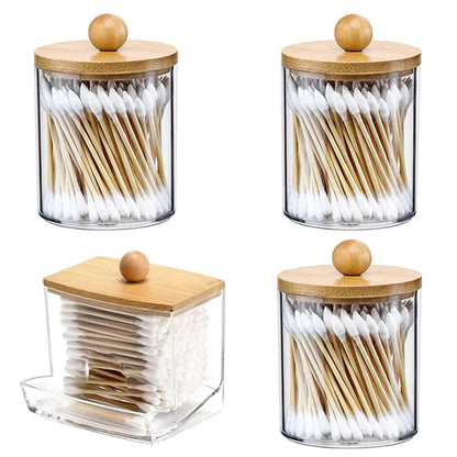 Acrylic Cotton Swab Storage Box - Portable Round Container