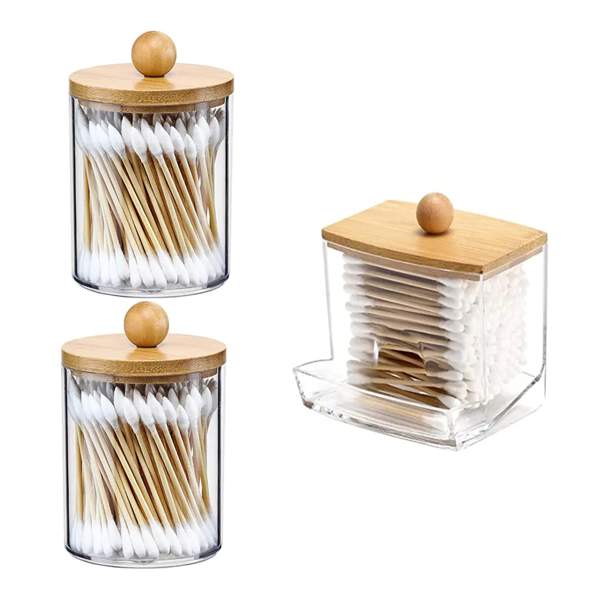 Acrylic Cotton Swab Storage Box - Portable Round Container