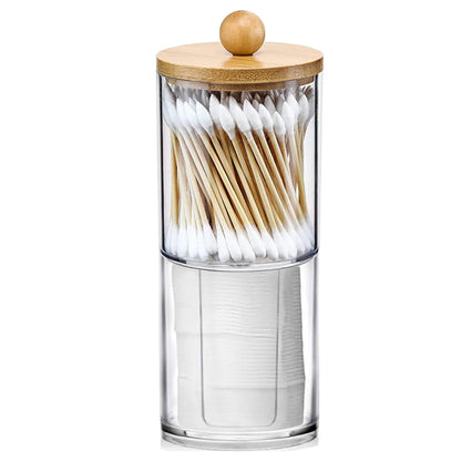 Acrylic Cotton Swab Storage Box - Portable Round Container