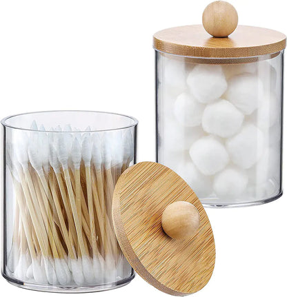 Acrylic Cotton Swab Storage Box - Portable Round Container